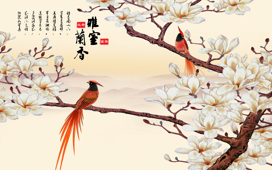 A013931-1320中式风韵-花鸟-玉兰花鸟