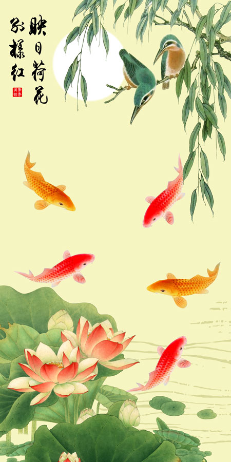 A013199-中式-国画-荷花和鱼