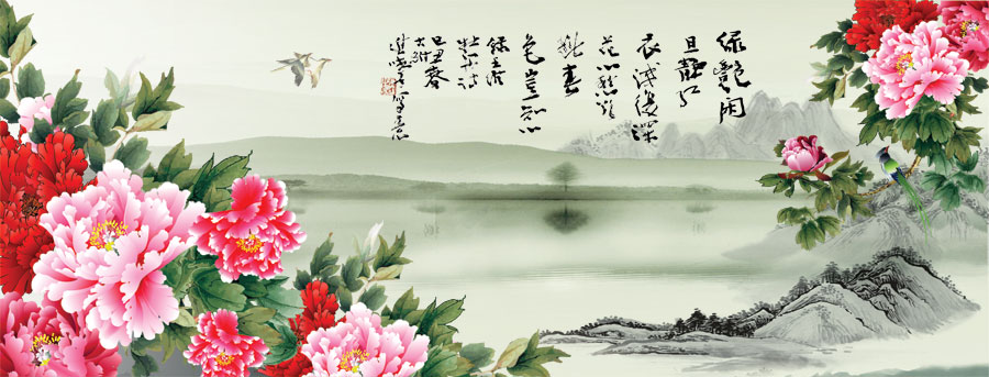 A039602-花开富贵壁画