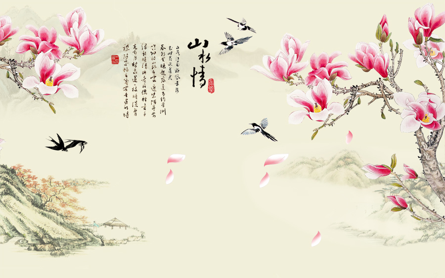 A039998-中式玉兰花-山水情
