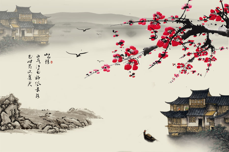 A040180-江南水乡-水墨--梅花