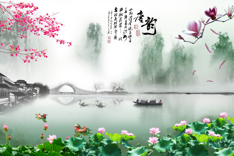 A040378-唐韵荷塘墨韵觅觅壁画