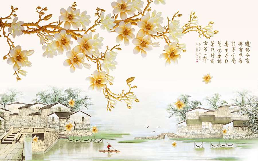 A013840-浮雕-玉兰花-小河小屋