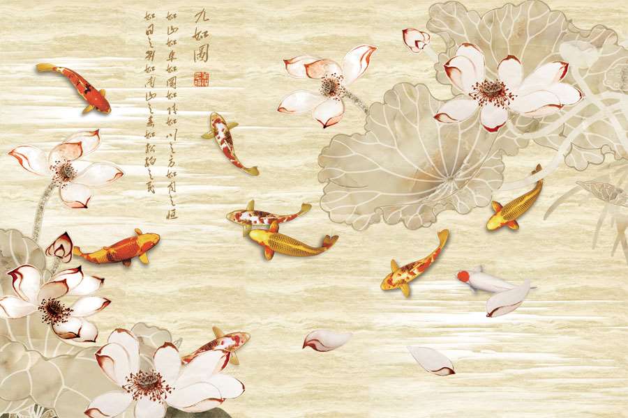 A040713-浮雕背景-荷花九鱼图