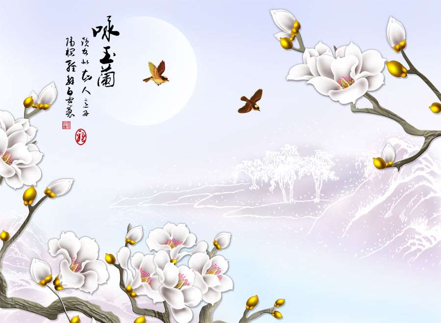 A040717-浮雕-彩雕玉兰花-咏玉兰