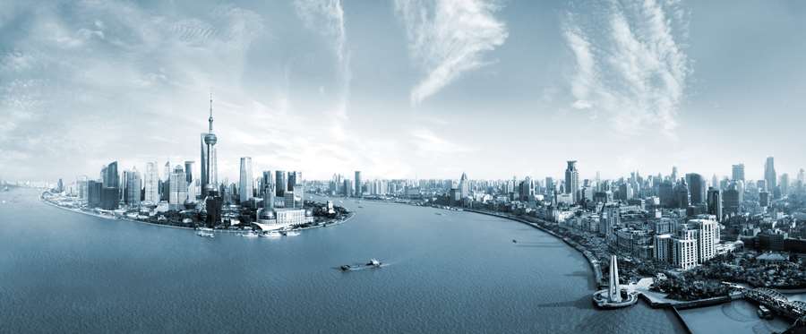 A011776-自然风景-城市建筑-黑白上海