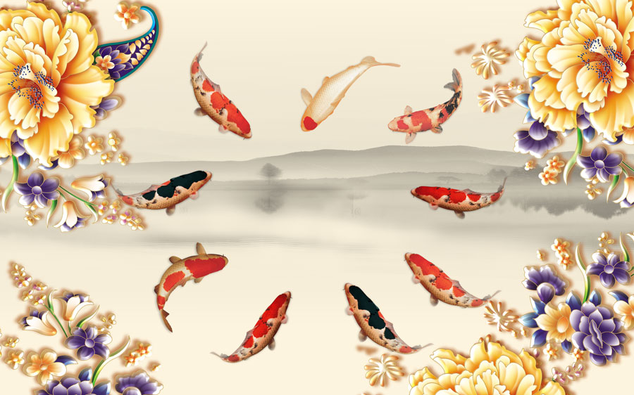 A013576-101页编号重复-浮雕-牡丹花-九鱼图