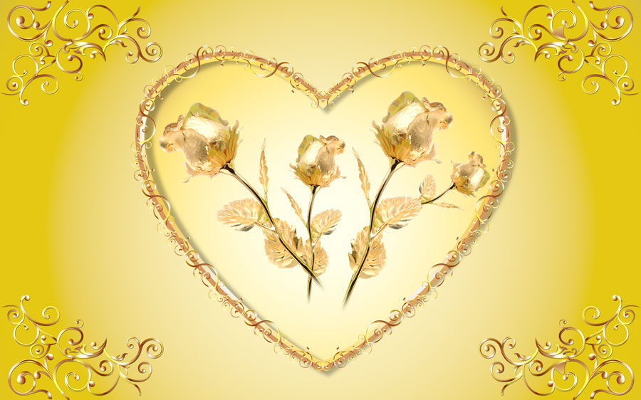 A013635-浮雕-爱心金色玫瑰