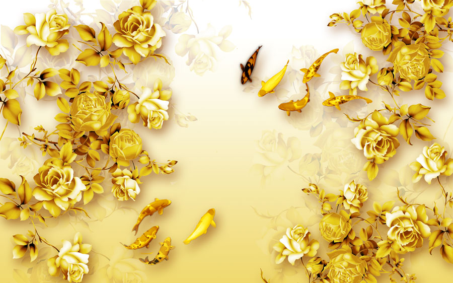 A013766-浮雕 花和鱼