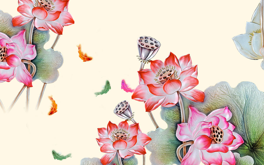 A013776-浮雕-荷花鱼