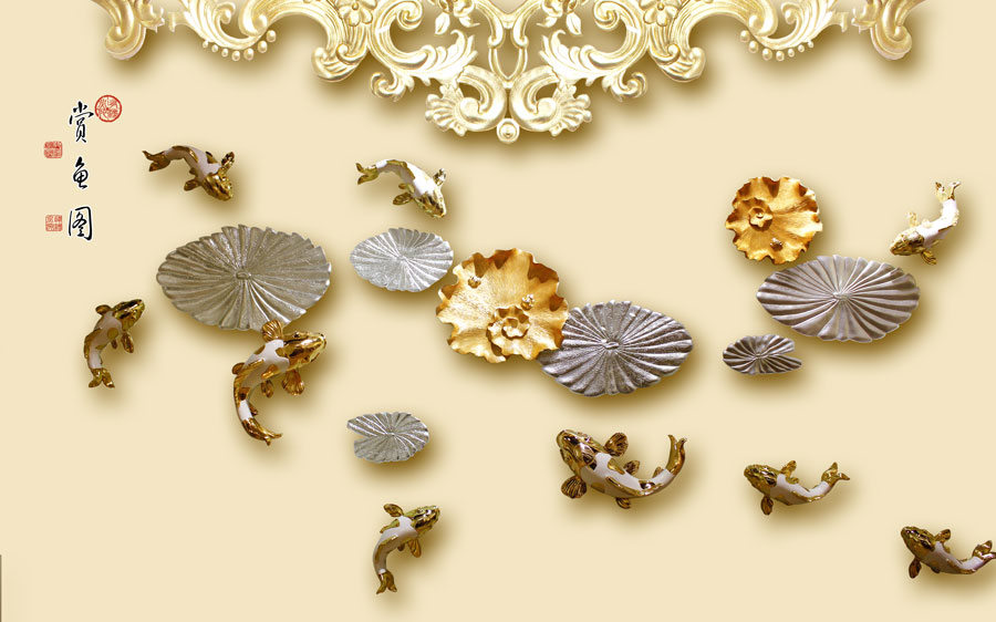 A013982-浮雕-荷叶鱼-九鱼图