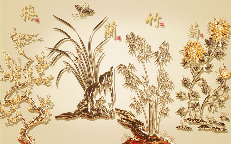 A014142-浮雕-梅兰竹菊