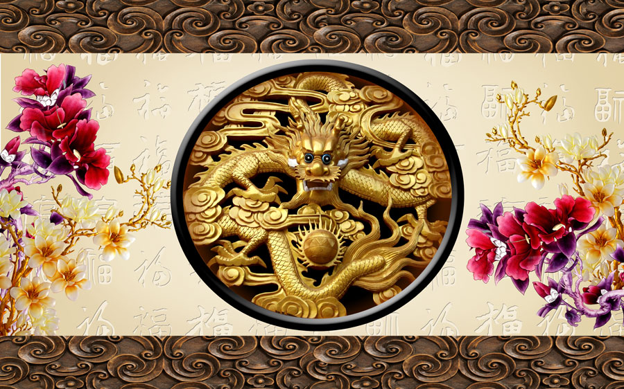 A014159-浮雕-龙-玉兰花