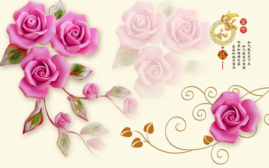A040010-浮雕浮雕-家和富贵玫瑰