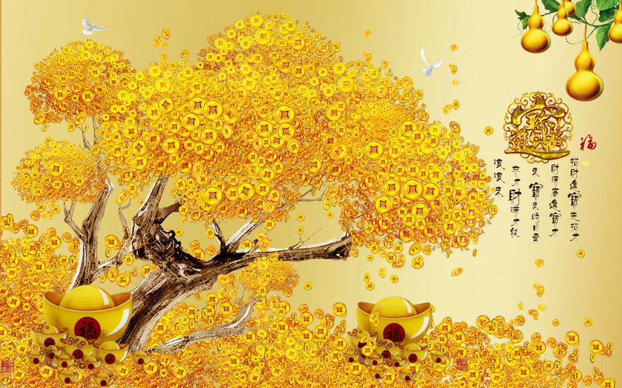 A040385-浮雕-彩雕-发财树