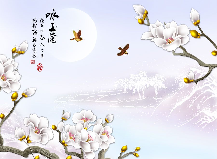 A040717-浮雕-彩雕玉兰花-咏玉兰