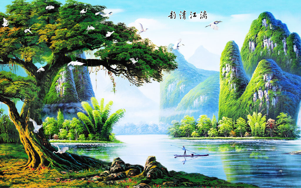 A051003-漓江清韵山水风景- 中国壁画网-壁画_电视背景墙_沙发背景墙_
