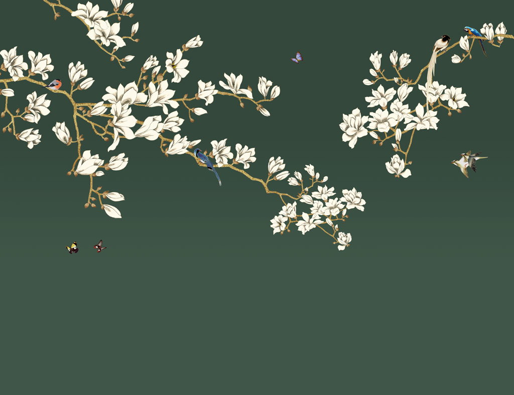 a051939手绘玉兰花鸟