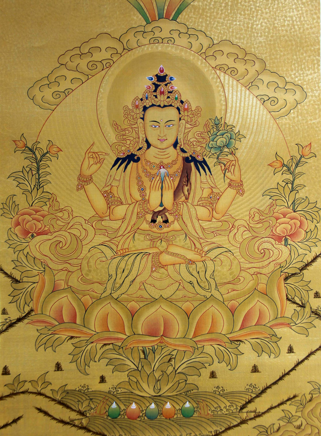 A051559四臂观音金唐卡