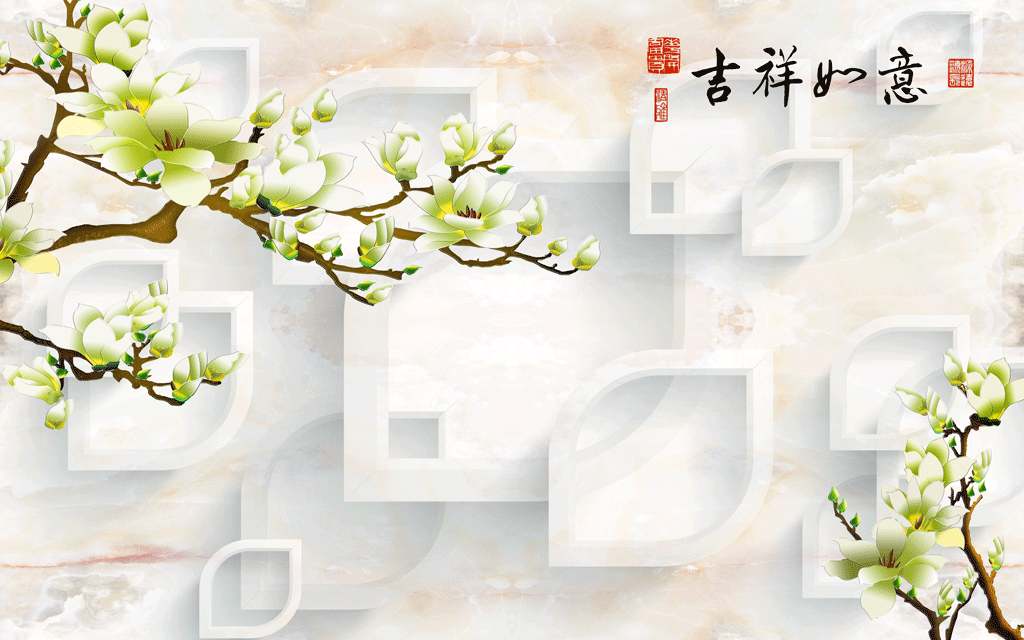 A052133--白莲吉祥如意手绘玉兰