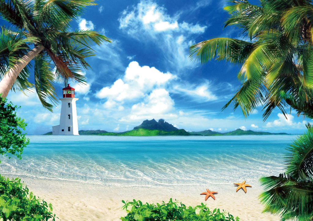 my-4701-透过椰树林看到的海景 - 中国壁画网-壁画_墙