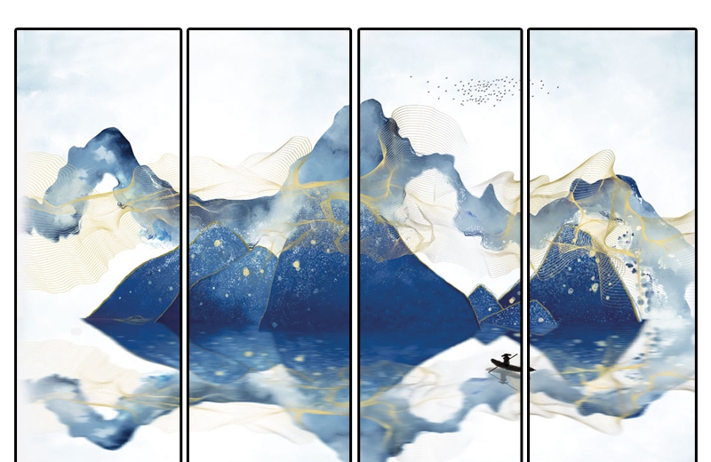 新中式装饰画4联框抽象山水 s-11