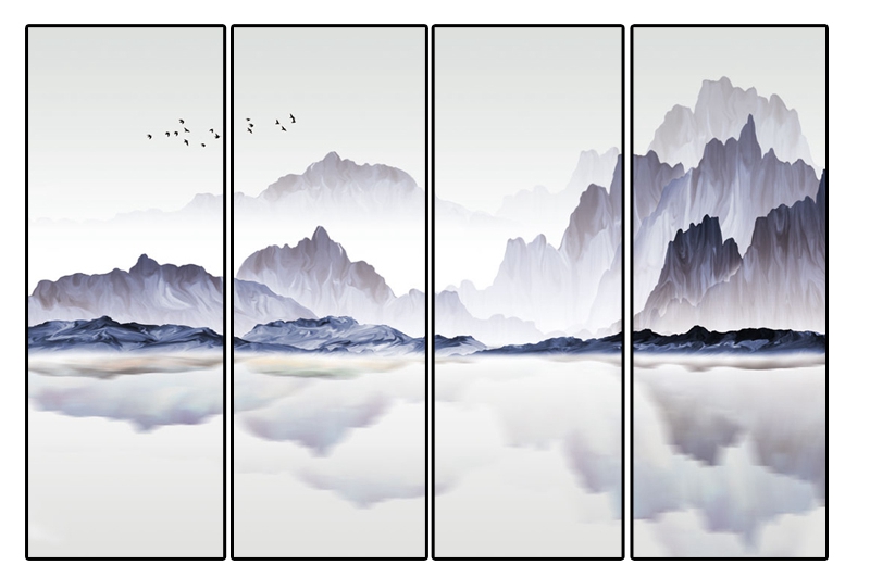 新中式装饰画4联框抽象山水 s-14