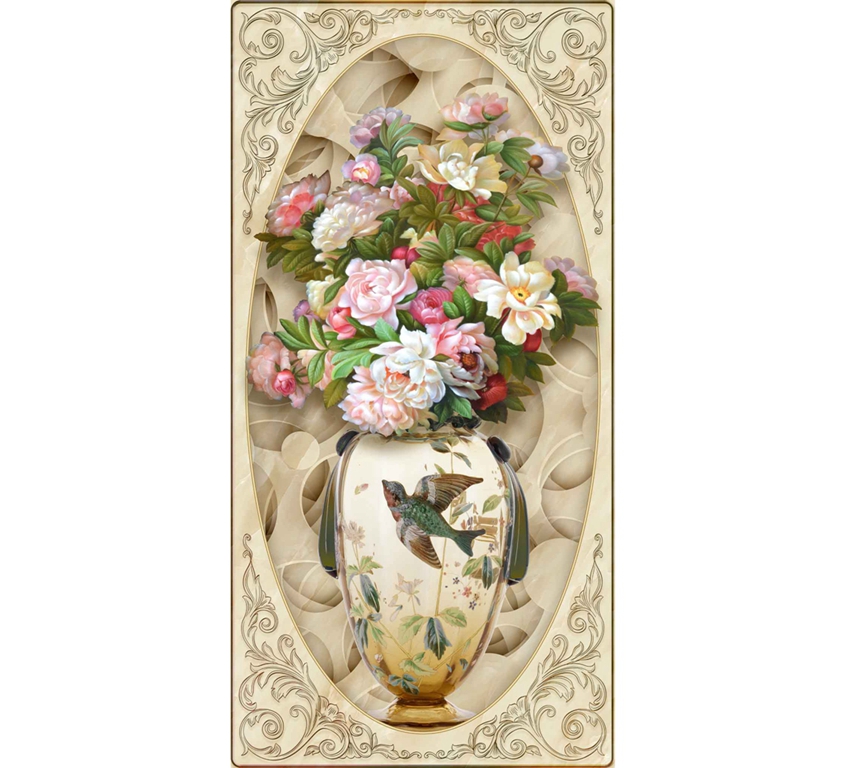 A055673金叶家居-欧式油画花卉花瓶浮雕玄关背景墙