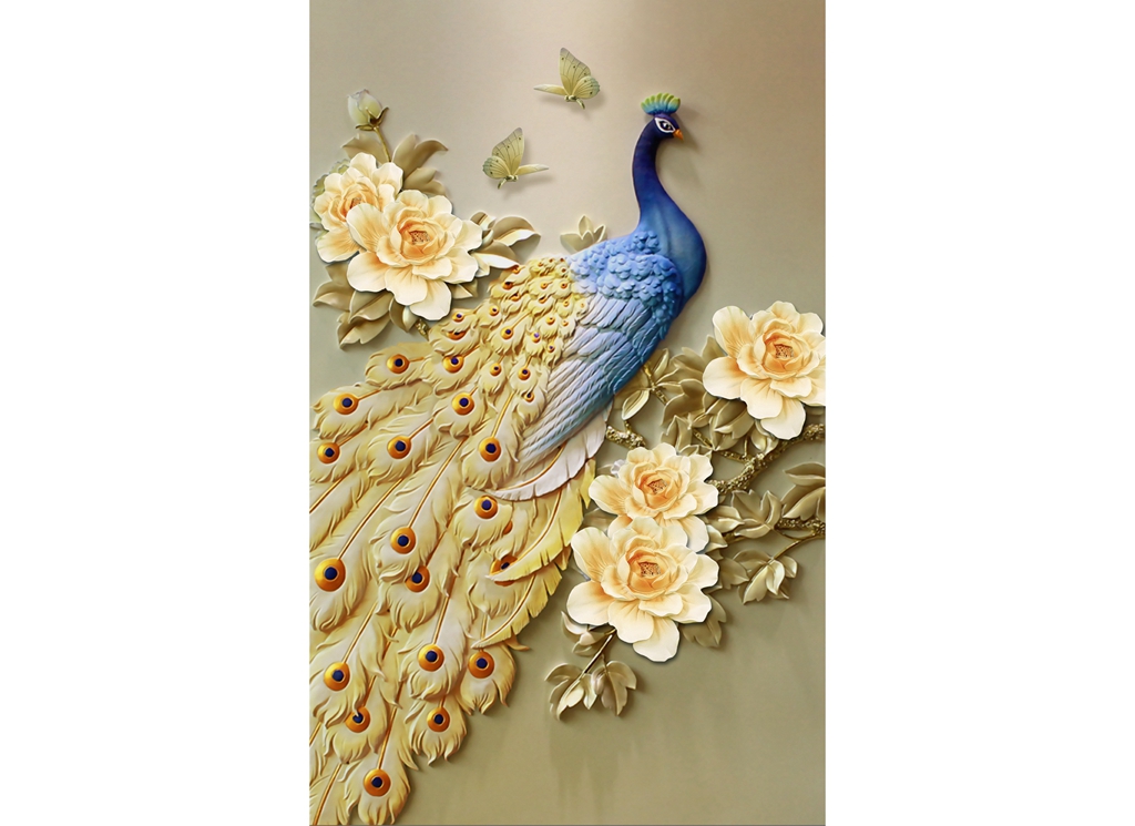 A054208金色花朵孔雀