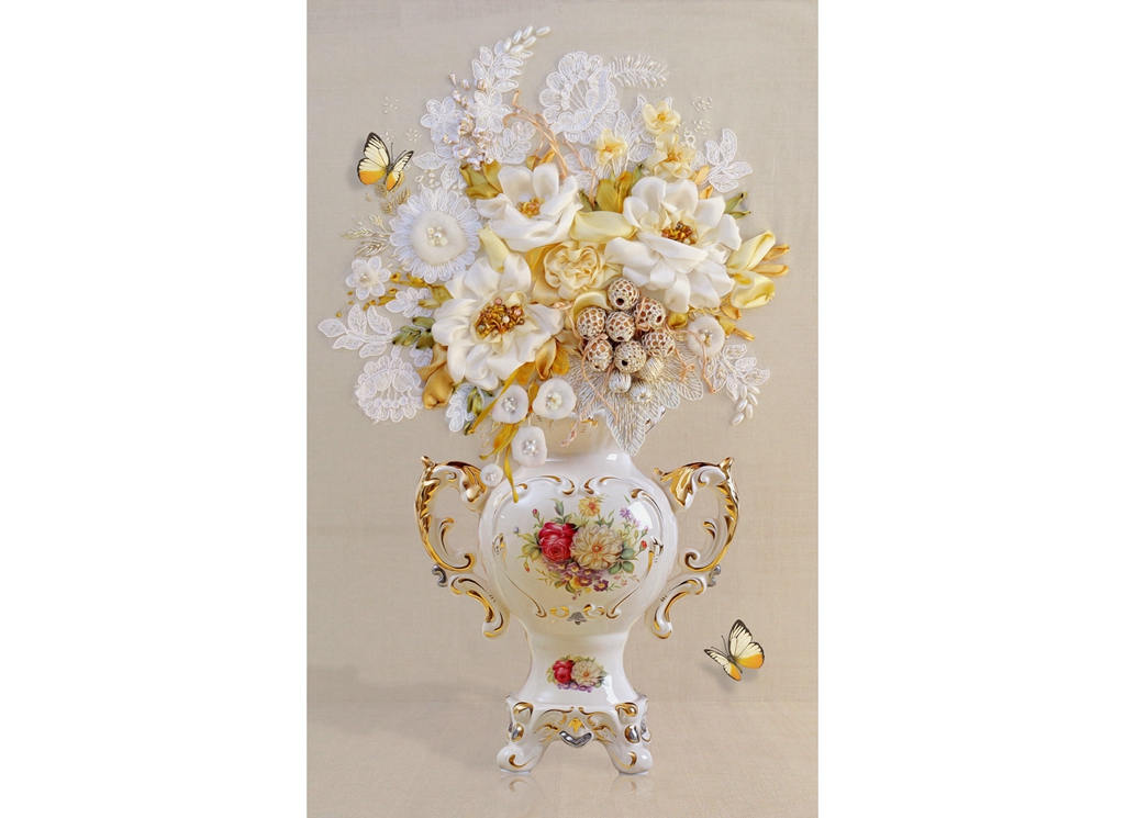 A053158欧式手工花卉花瓶玄关背景墙