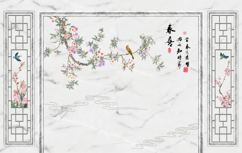 QS039-新中式-春喜-花鸟-造型