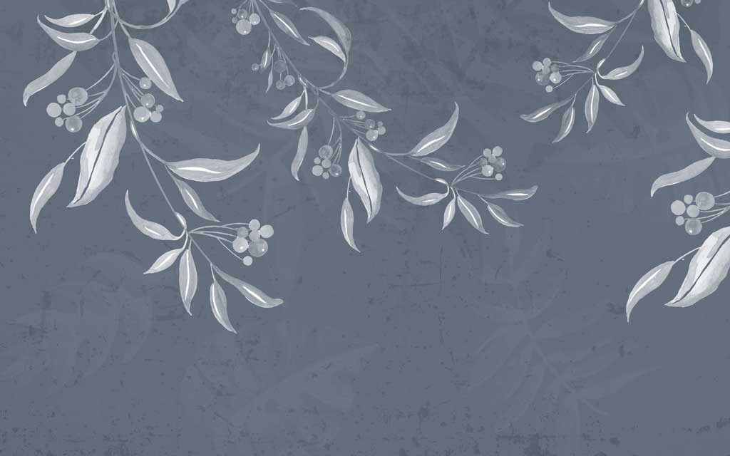 A057917--手绘水彩白色描绘花卉壁画