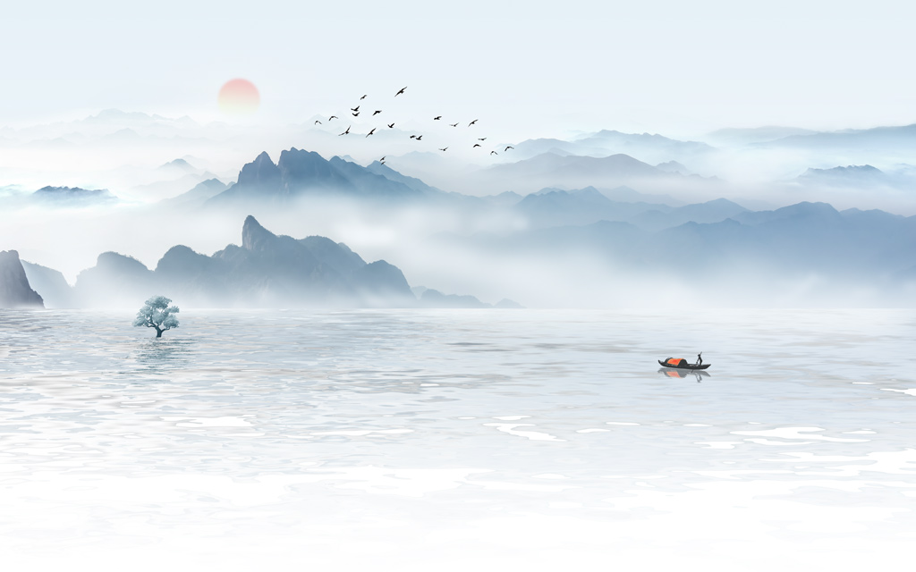 A058438水墨山水意境壁画