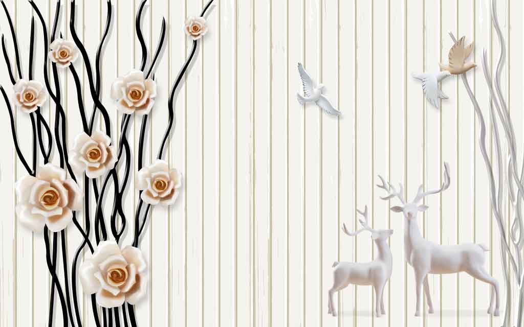A056062-现代简约-时尚设计--浮雕花朵-鹿