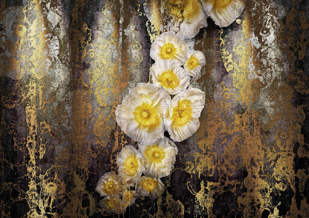 A053052-油画花卉-复古铁板上的菊花