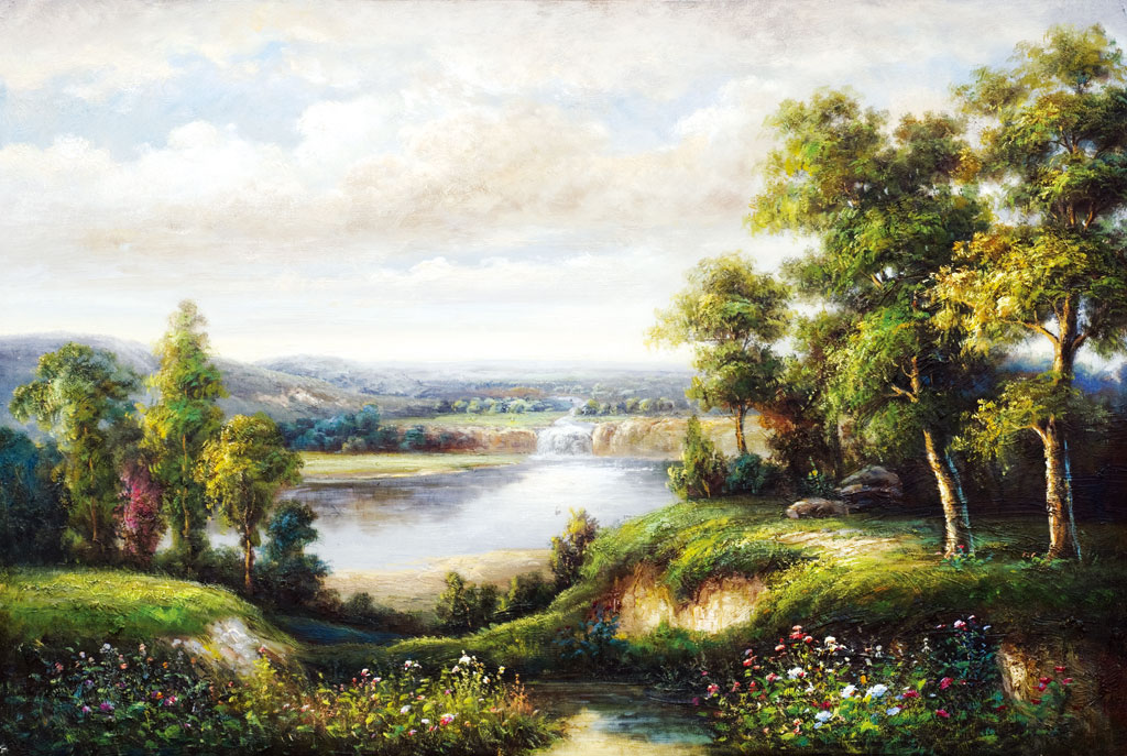 A050902-油画风景-油画-湖泊-树