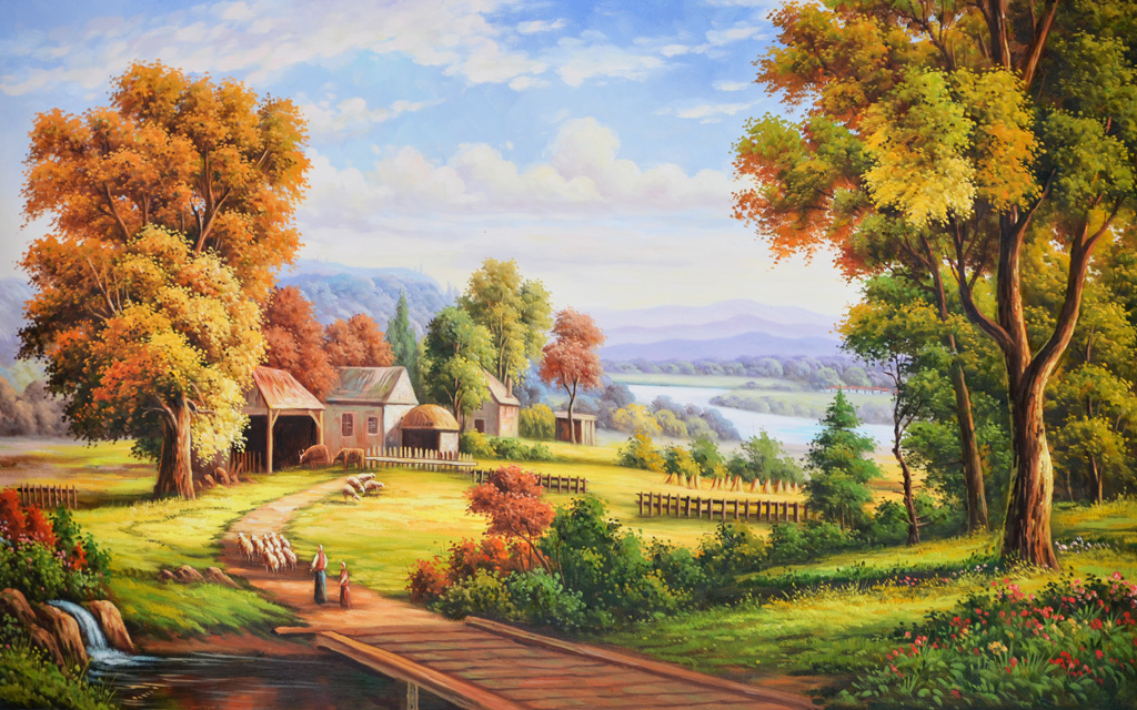 A053169-油画风景-田园牧歌纯手绘油画艺术背景