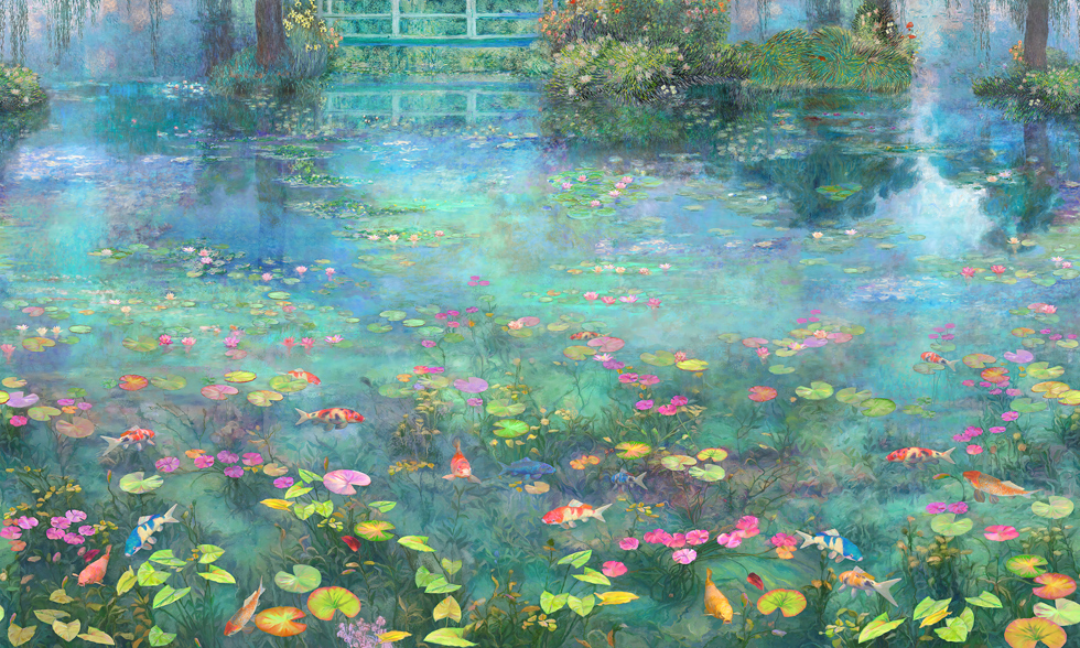 A059439-油画风景-荷塘睡莲荷花风景莫奈睡莲