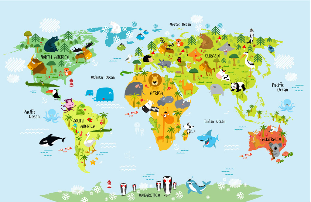 A051664-儿童 卡通简约-世界地图可爱卡通背景墙