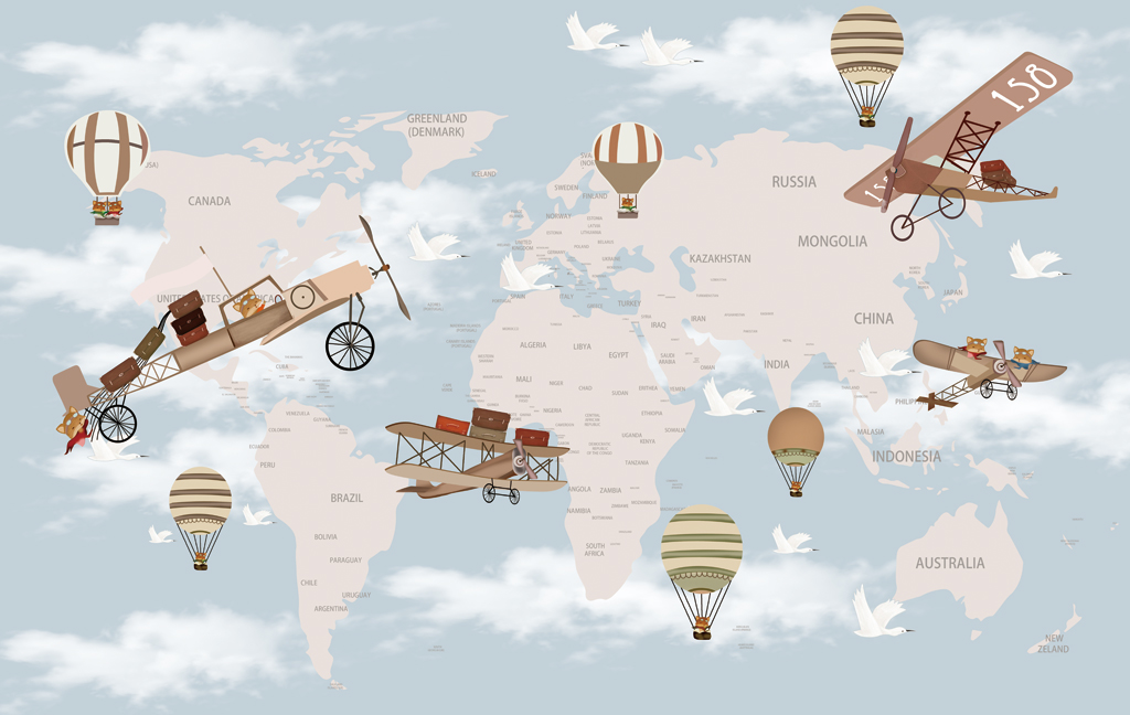 A053662-儿童 卡通简约-卡通飞机热气球地图