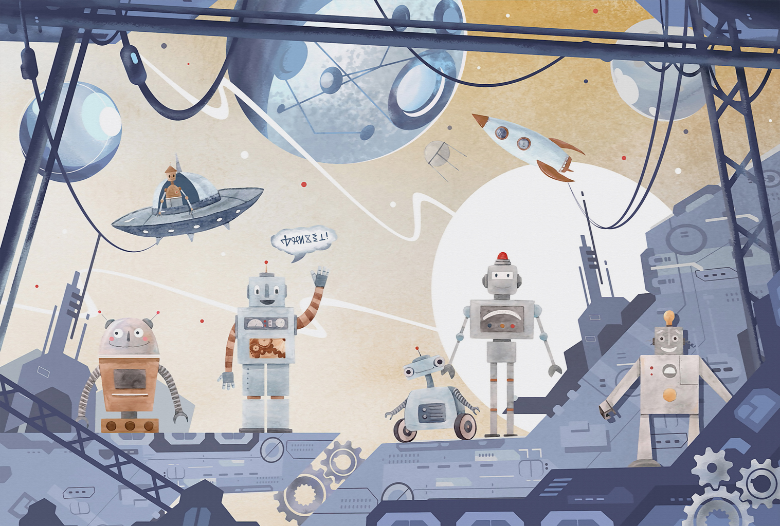 A060893-卡通儿童-科幻宇宙-卡通飞船外星人机器人