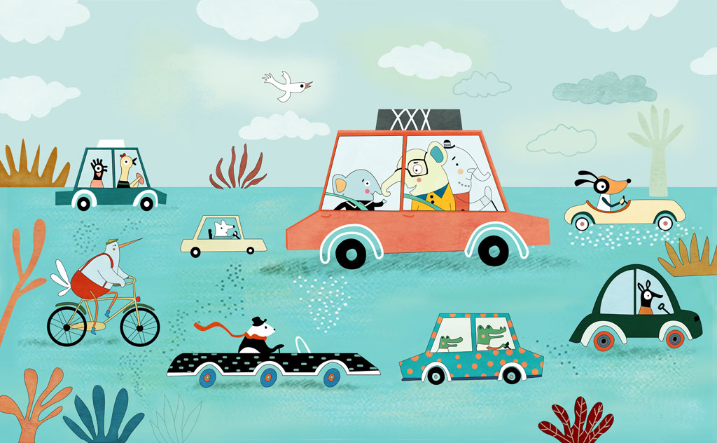 A051555-儿童 卡通简约-手绘可爱环保动物卡通车