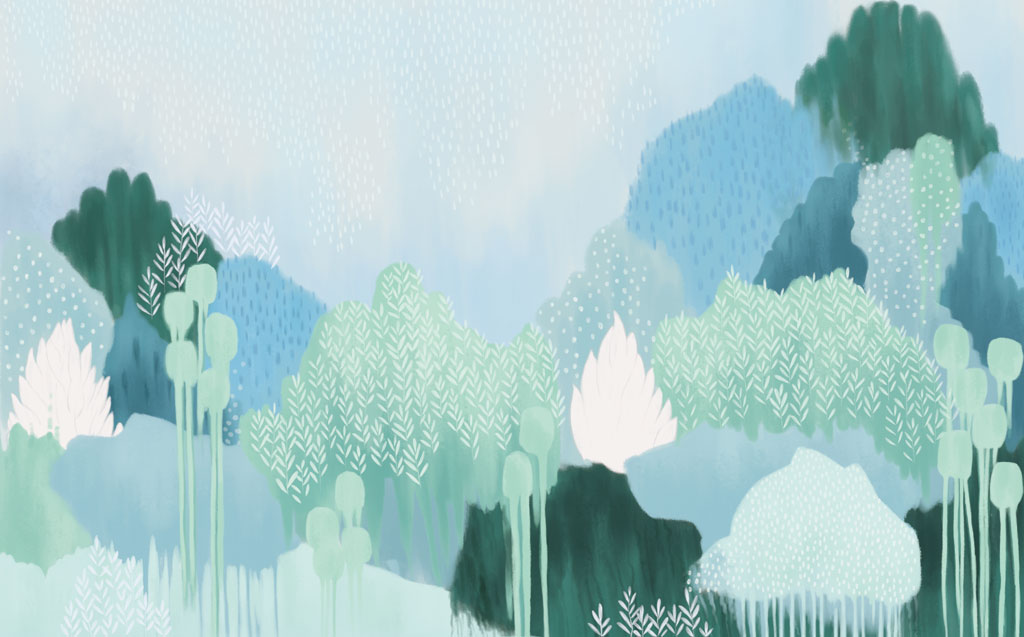A054887-儿童 卡通简约-抽象蓝色水墨手绘树林