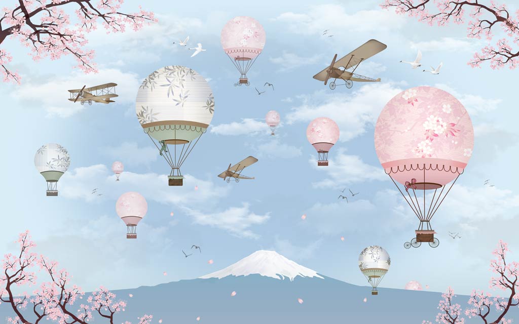 A057119-儿童 卡通简约-热气球-樱花