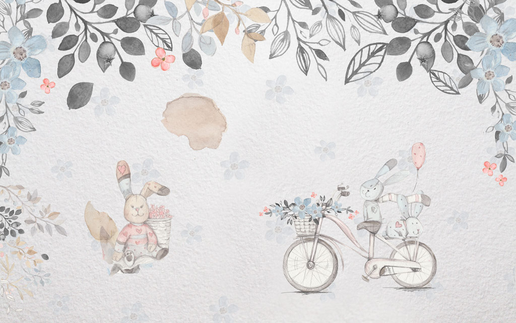 A057623-儿童 卡通简约-北欧简约花卉兔子自行车