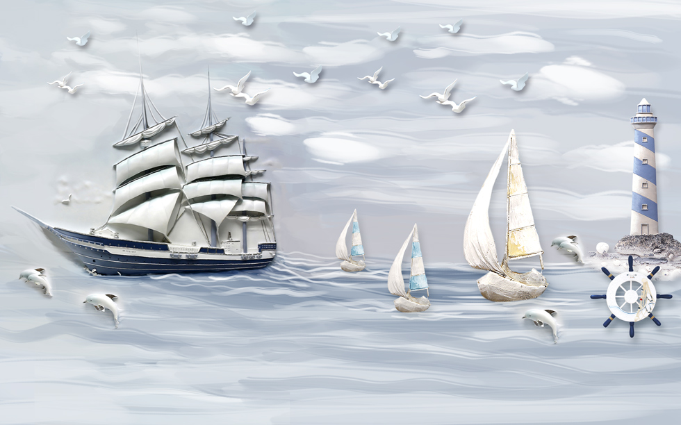 A059437-儿童-卡通简约-浮雕立体航海帆船卡通儿童