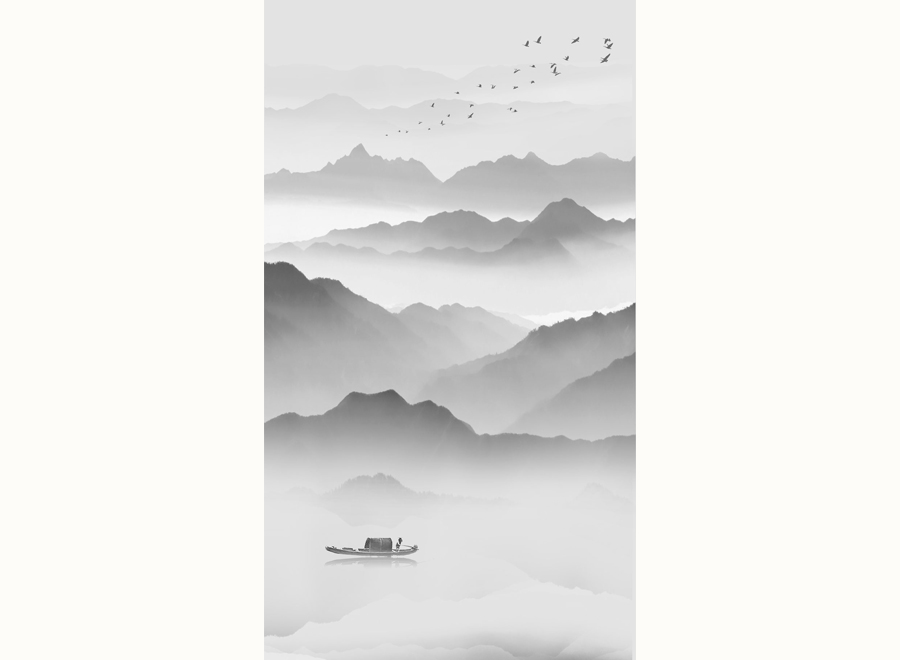 A055128-中式玄关山水意境-墨山水玄关背景墙