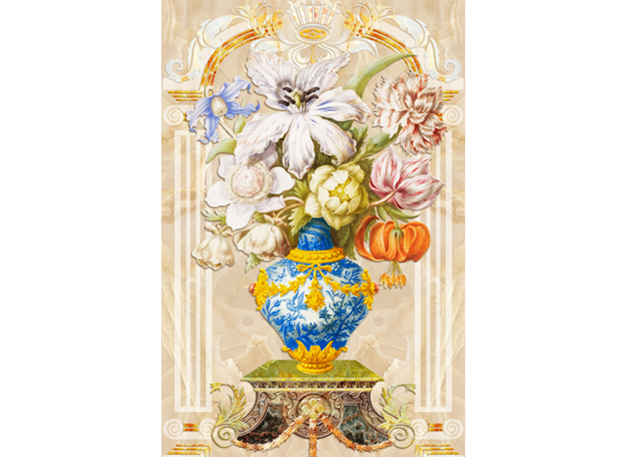 A050750-中式浮雕家和玄关--欧式瓷花瓶-鲜花古典花