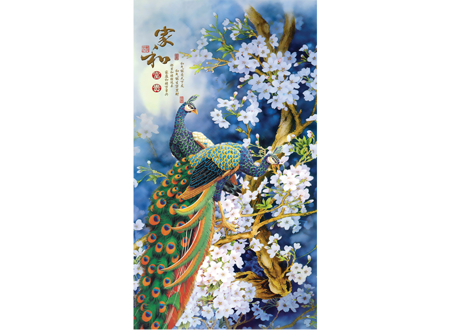 A057301-中式家和玄关-蓝色花鸟-孔雀