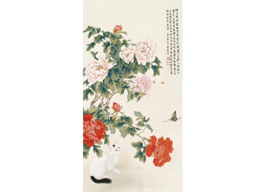A057799-中式玄关-花鸟-工笔牡丹